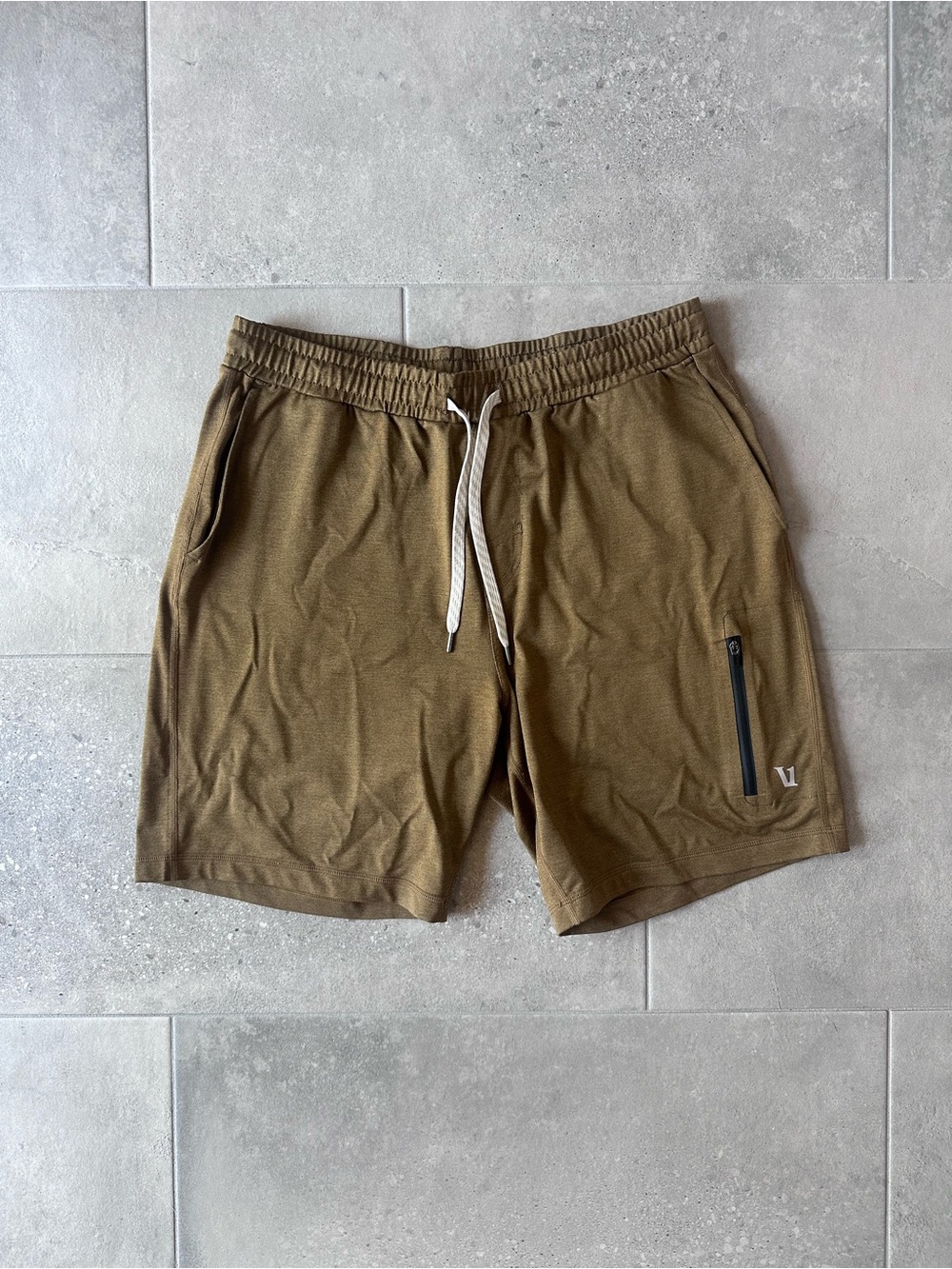 Vuori Brown/Bronze Athletic Drawstring Shorts with Zip Pocket